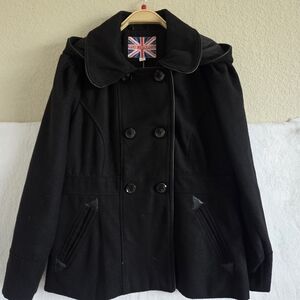 Miss London Elegant Black Pea Coat